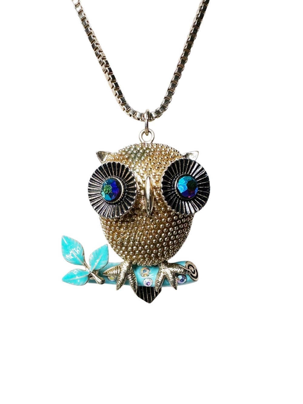 Betsey Johnson Gold-Tone Owl Pendant Necklace with Turquoise Accents